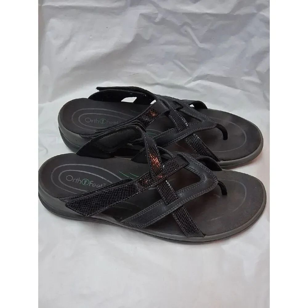Orthofeet Clio Women's Black Comfort Sandals Sz 11 Preowned